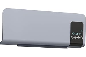 HOMCOM Calefactor Eléctrico Bajo Consumo, 1000/2000W, Calefactor de Baño de Pared con Función de Oscilación, Pantalla LED, Protección contra Sobrecalentamiento, Temporizador, Mando, para 15-20m² Gris