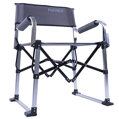 FUXTEC faltbarer Klappstuhl Anglerstuhl Campingstuhl FX-NC-117 grau klappbar mit robustem Alugehäuse, gepolsterte Armlehnen, platzsparend, mit Tragegriff, äußerst belastbar bis 120 kg – Das Original mit Qualität! - 7
