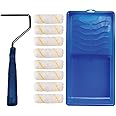 Pro Grade Paint Roller Tool Kit - 10 Piece Painting Set - Mini Plastic Paint Tray Set, Mini Roller Frame,Microfiber Roller Covers