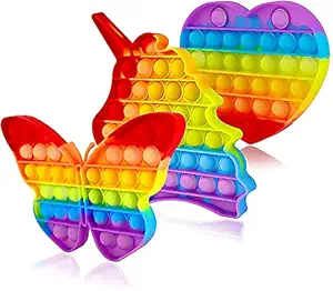 Fuzzy Wuzzy Pop it Bubble Big Push Pop Its Bubble Fidget Sensory Toy, Silicone Stress Relief Toys Novelty Gifts for Kids, Girls, Boys and Adults (Rainbow) (Butterfly+Heart+Unicorn)