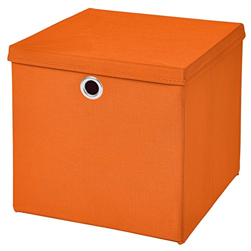 1x Aufbewahrungs Korb Orange Faltbox 32 x 32 x 32 cm Regalkorb faltbar mit Deckel - 2