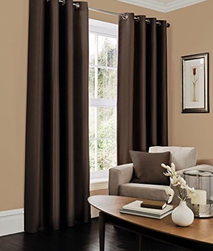 Luxury Faux Silk Slubbed Chocolate Eyelet Fully Lined Ready-made Curtain Pair 90x90in (225x225cm)