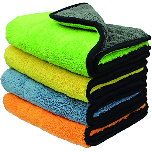 DaskFire Panni per pulizia in microfibra Panni per la pulizia dell'auto Senza pelucchi Asciugatura a doppio strato Auto Detailing Asciugamano per auto per auto e moto (pacco da 4)