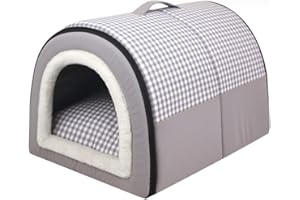 CUCUFA Maison de Chien d'intérieur 2 en 1 Lits Igloo pour Chat Pliables avec Coussin Amovible Maison de lit pour Chien antidérapant Imperméable Chaud Cave pour Chat Lavable Lit Couvert pour Chien