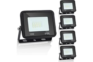Yakimz Foco LED para exteriores, 5 unidades Proyectore LED 10W, 900lm, superbrillante, 3000K luz blanco cálido diurna, IP66, ángulo de haz de 120°, iluminación de seguridad para patio, garaje, jardín