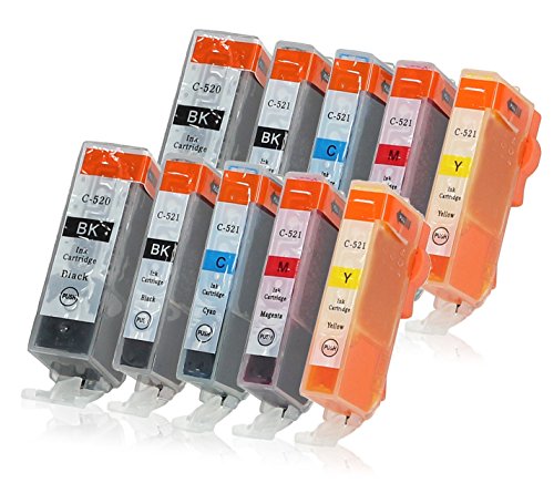10 Druckerpatronen mit Chip und Füllstandsanzeige kompatibel zu Canon PGI-520 / CLI-521 (2x Schwarz, 2x Photoschwarz, 2x Cyan, 2x Magenta, 2x Gelb) passend für Canon Pixma IP-3600 IP-4600 IP-4600-X IP-4700 MP-540 MP-550 MP-560 MP-620 MP-630 MP-640 MP-640-R MP-980 MP-990 MX-860 MX-870