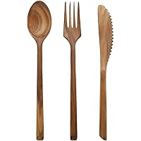 Reusable Bamboo Cutlery Set, Portable Spoon Fork Knife Camping Tableware, Travel Tableware Natural Wood Fork Spoon, Kitchen C