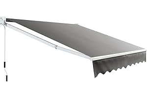 COSTWAY Tenda da Sole per Esterno Avvolgibile, Tenda da Sole a Bracci Estensibili con Telaio in Alluminio e Tettuccio Resistente al Sole e Impermeabile e Manovella (Grigio, 295 x 250 cm)