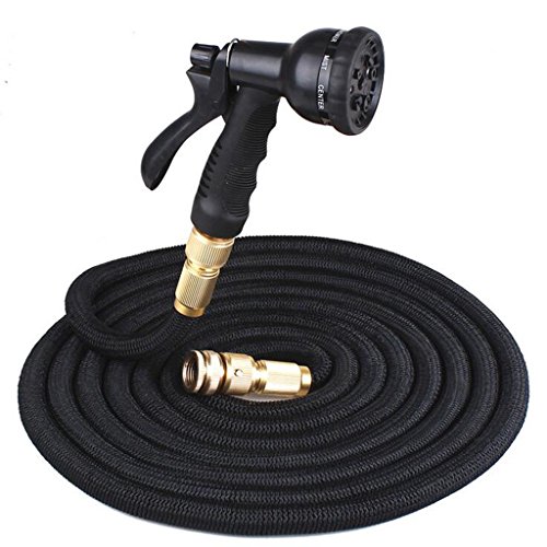 HETAO Tuyau De Tuyau D'arrosage, Tuyau D'eau De Latex Avec Le Jet De Modèle 8, 100Ft Tuyau D'arrosage Extensible Avec Le Connecteur En Laiton Plein, Arrosage De Jardin, Noir