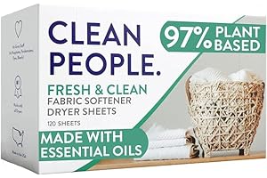 The Clean People Fabric Softener Sheets - Dryer Sheets - Softens & Removes Static Cling - Vegan Laundry Softener, Essential Oils (120 Count, Fresh Scent)