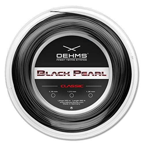 Cordaje de Oehms, color negro, 200 m, 1,18/1,23/1,26/1,29 mm de diámetro, monofilamento, cuerda de tenis de copoliéster, Negro
, 1,18 mm