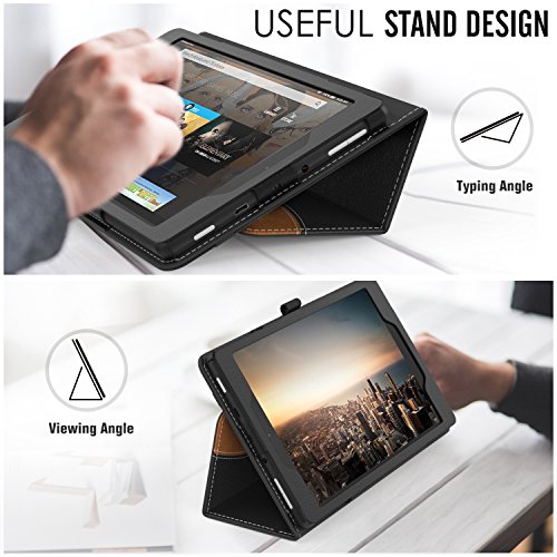 MoKo Hülle für All-New Amazon Fire HD 8 Tablet (7th Generation – 2017 Modell) – Kunstleder Ständer Schutzhülle Smart Cover mit Stift-Schleife für das neue Fire HD 8, Schwarz/Braun - 5