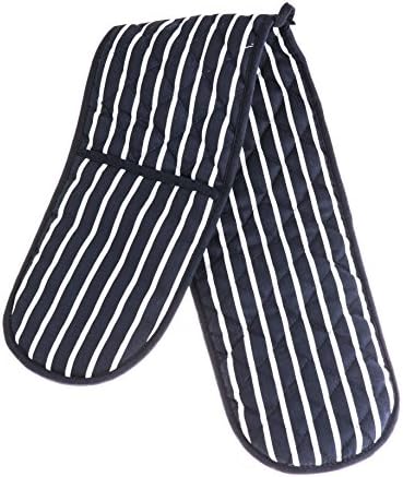 Mellcrest Oven Glove/Butchers Stripe Double Oven Glove/Double Oven Gloves (Navy & White)