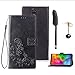 Produktbild LG Q7 Schutzhülle Flip Hülle Wallet Case Stoßdämpfend Glücksklee PU Leder Ständer Etui Schale Bookstyle Tasche Ständer Magnetverschluß Karteneinschub Handyhülle Schwarz