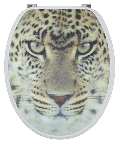 Sanwood 6096137 Wc-Toilettensitz Leopard 3D Motiv mit faszinierender Tiefenwirkung, Holz, 45,7 x 37,5 x 5,8 cm
