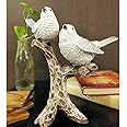 zart 2 Birds Sitting On Tree Branch Figurine Home Decoration Showpiece Chidiya Statue for Home Decor Item Sparrow Pair Showpiece (White)