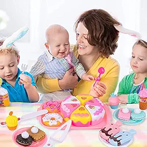 ARTLABEL Realistic Sliceable Cake Pizza Cutting Toy for Kids Pretend Play Toy for Girls & Boys,Cookies & Food Toy Set for Girls & Boys-(Multicolor) (Cake Cutting Toy Set)