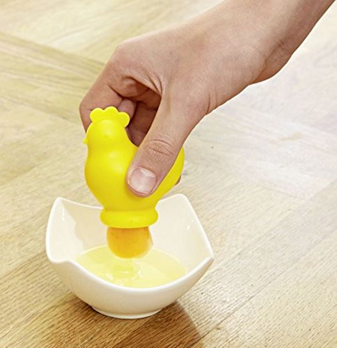 Eitrenner Huhn - Ei-Separator - Eiweißtrenner - Eidotter-Trenner - Eier Trenner - Ei trennen - Eidottertrenner - Eigelbtrenner - Eiertrenner - Silikon - zum Trennen von Eiweiß und Eigelb - 6 x 3,5 x 7,5 cm - Gelb