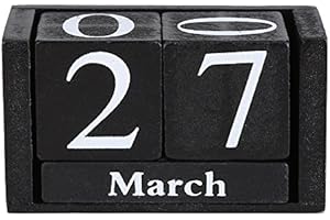 Holzblock Kalender, klassische hölzerne Kalender stilvolle Desktop Holzblock Zeit Home Office Dekoration Freunde Geschenke(Schwarz)