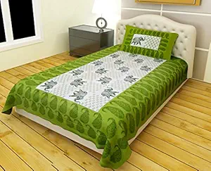RajasthaniKart Comfort Rajasthani Jaipuri Traditional Sanganeri Print 144 TC 100% Cotton Single Bedsheet with 1 Pillow Covers