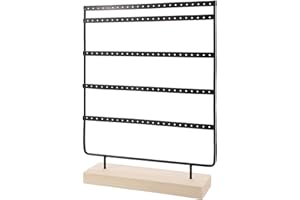 PIMOYS Porte Boucle d'Oreille, Vintage Support Boucle d'Oreille à 120 Trous, Métal Presentoir Bijoux avec Base en Bois pour Rangement Bijoux (Noir, 5 Rangs)
