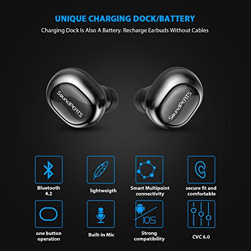 SoundPEATS Q29  Auriculares Bluetooth 4 1 sin cables inalambricos  est  reo  cancelaci  n de ruido con Mic  para deporte  color negro