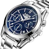 Herren Chronograph Uhr Armbanduhren Luxus Wasserdichte Uhren für Männer mit Edelstahlarmband, Business Casual Uhr, Leuchtzeiger, Kalender/Sekunde/Minute / 24-Stunden-Anzeige