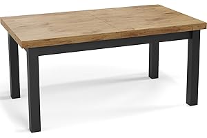 WFL GROUP Moderner Rechteckiger Ausziehbarer Esstisch - Platzsparend - Schwarze Holzbeine - 140 bis 180 cm - Hergestellt in EU - 140 x 80 cm - Eiche Lancelot