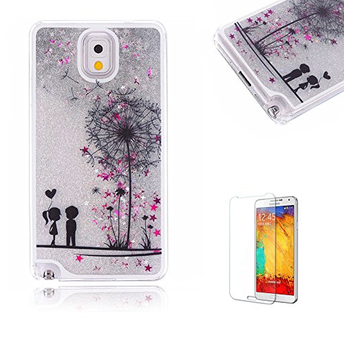 Für Samsung Galaxy Note 3 Hülle,Für Samsung Galaxy Note 3 Flüssigkeit Handyhülle,Funyye Luxus Luxuriös [Bunten Muster] Liebe Herzen Star Fließt Treibsand Durchsichtige Handytasche Glänzend Glitzer Diamond Diamant Fließen Flüssig Flüssigkeit Handyhülle Handy Hülle Case Tasche Crystal Case Durchsichtig Schutzhülle Etui Bumper Für Samsung Galaxy Note 3 + 1 x Frei Displayschutzfolie - Silber Glitter,Liebhaber Löwenzahn