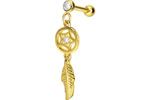 PIERCINGLINE Ohrpiercing als Traumfänger mit Kristall aus Chirurgenstahl - Piercing Schmuck für Ohr oder Helix in 3 Farben