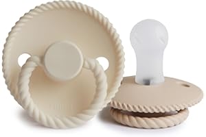 FRIGG Rope silikonowy smoczek, 2 szt., symetryczny smoczek w kształcie wiśni, nie zawiera BPA, wyprodukowany w Danii, silikonowy smoczek (rozmiar 1 (0-6 miesięcy), kremowy/croisant)