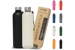 BierEx Trinkflasche 1l - Kohlensäure geeignet & Auslaufsicher - Für Sport, Schule & Büro - Sport Trinkflasche Gym - Wasserflasche Sprudel geeignet - Sportflasche 1 Liter (2 Stück Schwarz - Crème)