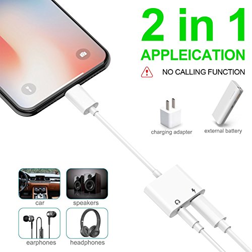2 en 1 Lightning Jack Adaptateur de Prise Casque pour iPhone X iPhone8 8Plus iphone 7 7 Plus iPad iPod Lightning 3 5mm Aux Audio Adaptateur et C  Ble de   Adaptateur Splitter de   couteurs et Convertisseur de  Contr  le de la musique   Audio Prise en Charge d ios 10 3   11 Ou plus tard