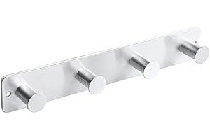 SYPEN Coat Hooks Wall Mounted, Stainless Steel Door Hooks for Bedrooms Adhesive & Screw in, Stick Chrome Coat Rack with 4 Hangers for Towel Clothes Bathrobe