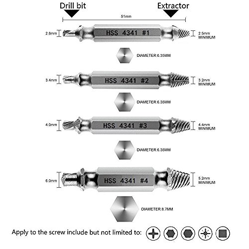 AUSERO Schraubenausdreher Set doppelt für Beschädigte Schraube Screw Extractor Out Remover Werkzeug 4 Stücke - 2