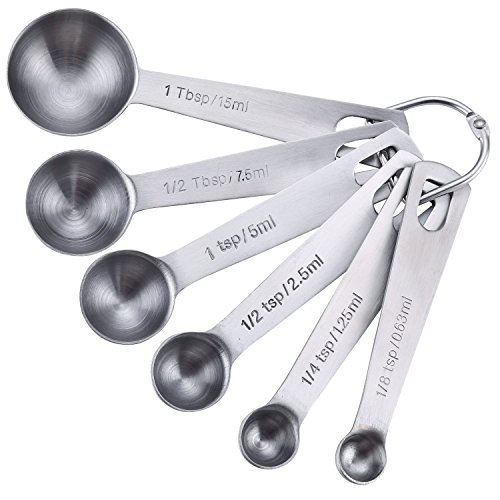 Juego de 6 Cucharas de Medicion – Garantia de Substitution de Por Vida - 1/8 - 1/4 - 1/2 - 1 Tsp Cucharilla de