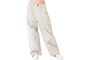 Rolanko Pantaloni Cargo da Ragazza, Pantaloni Larghi in Cotone con Vita Elasticizzata e Tasche Multiple per Bambini di 6-15 Anni