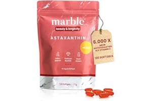 ‎MARBLE marble® Astaxanthin 12 mg + Krillöl – 120 Softgel Kapseln – Astaxanthin hochdosiert ohne Zusatzstoffe - Natürliche Antioxidantien aus der Haematococcus Pluvialis Alge - Longevity Supplements