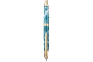 WIKULT Jinhao 10 Press Fountain Pen with Box, Marble Blue Retractable Medium Nib with Ink Converter Set (Golden Clip)