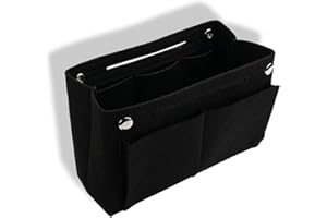 HUATEEN Felt Bag Organiser Insert for Tote & Handbags - 26x15x9.5cm Black with 12 Compartments, Detachable Key Chain & Zippered Pockets | Sturdy Lightweight Insert for Backpack, Travel, Home Storage