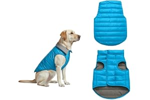 Furrieszz Reversible Dog Jacket Blue & Grey Winter Wear, Warm & Lightweight, Fits Beagle, French Bulldog, Indian Spitz, Cocker Spaniel Puppy (Size: 16" Back, 60 66cm Chest Adjustable)