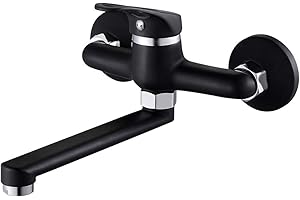 KEYOHOME Rubinetto Della Cucina Montaggio a Parete con Rotazione a 360 ° Beccuccio Monocomando Lavandino Distanza Lavabo 15 cm（nero）