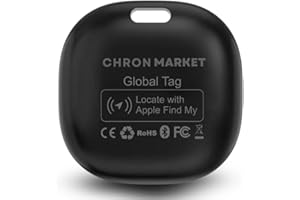 Chron Market Air Tag, Bluetooth Gps tracker auto, localizzatore oggetti, Cani, chiavi, Gatti, Borse, Valigie, Batteria Sostituibile, (Compatibile solo iOS, App Dov'è) (CONFEZIONE DA 1 PEZZO, NERO)