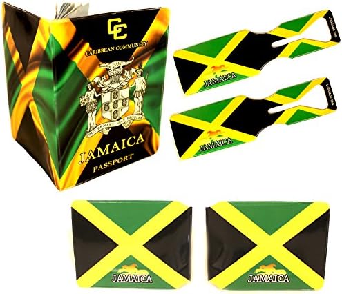 (30+ Designs) Passport Cover Holder Protector Wallet Case Mens Womens for Travel Holiday & Luggage Tag Options (Jamaica 2 Luggage Tags + Wallet + Cover)