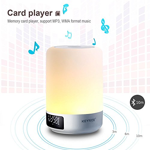 Keynice kabellosen Bluetooth Lautsprecher, Nachttisch-Lampe ,mehrfarbigem und dimmbaren,Schlummerfunktion und Wecker mit LED Zeitanzeige, Touch-Sensor, Freisprechfunktion, Gerät mit TF Kartenfunktion (weiß) - 4