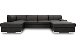 ‎DOMO. COLLECTION DOMO. collection Wohnlandschaft Star, Sofa in U-Form, Longchair rechts, Couch in Kunstleder, 304 x 150 x 150 cm (BxTxH), schwarz