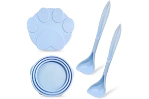 TADAE 2 tapas de lata para comida de perro con 2 cucharas de silicona para comida de mascotas, tapas universales de lata de silicona para comida de perros y gatos (azul)