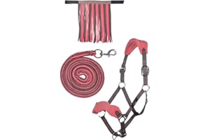 HKM, Horse Halter Set, Lead Rope, Fly Fringe, Knitted, 180 cm, Carabiner, Pony, VB WB, 10733, Mocha / Milky Pink