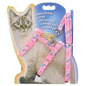 PSK Adjustable Cat Walking Harness Nylon Strap Collar with Leash,Cat Leash and Harness 1 Set Leash + Harness Design & Color May Vary