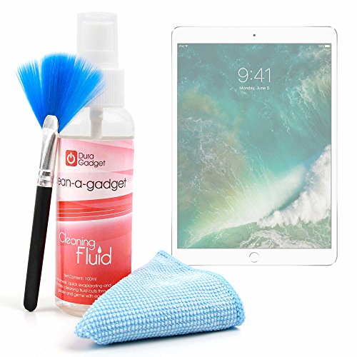 DURAGADGET 3-in-1 Multi-Purpose Cleaning Kit with Microfibre Cloth, Fluffy Brush and Non-Toxic Fluid for Apple iPad Pro 10.5 | iPad Pro 12.9 (2017)
